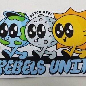 Dutch Bros Sticker April 2024 Solar Eclipse "Rebels Unite" Earth Moon Sun